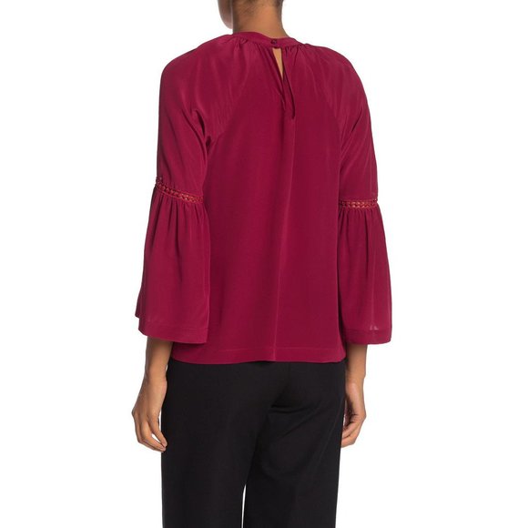 NWT Womens Size XS Trina Turk Red Garnet Brinley Pure Silk Bell Sleeve Blouse - Picture 2 of 2